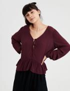 American Eagle Outfitters Ae Tie Front Long Sleeve Blouse