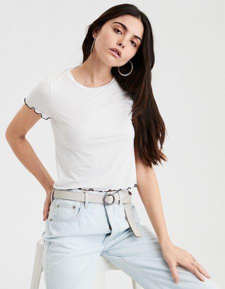 American Eagle Outfitters Ae Soft & Sexy Lettuce Trim Baby Tee