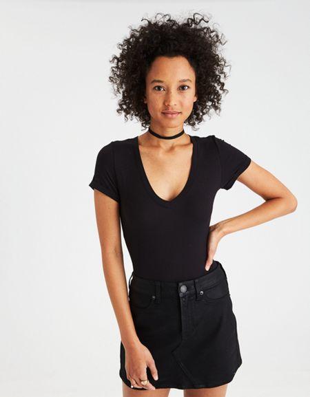American Eagle Outfitters Ae Soft & Sexy Deep V Tee Bodysuit