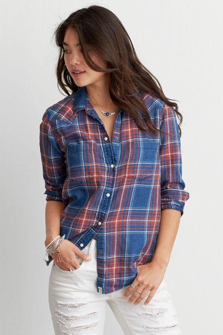 American Eagle Outfitters Ae Plaid Boyfriend Shirt