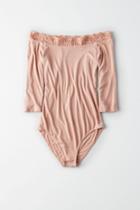 American Eagle Outfitters Ae Soft & Sexy Ribbed Off-the-shoulder Bodysuit