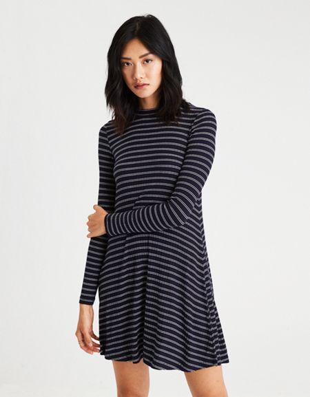 American Eagle Outfitters Ae Lace-up-back Mock Neck Dress