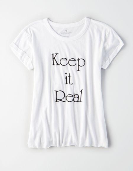 American Eagle Outfitters Ae Roll Sleeve Graphic Tee