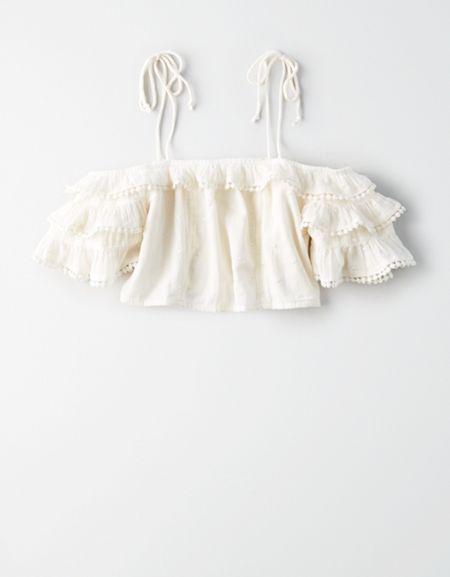 American Eagle Outfitters Ae Off-the-shoulder Pom Pom Top