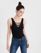 American Eagle Outfitters Ae Crochet Trim Lace-up Bodysuit