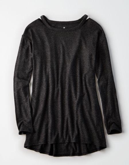 American Eagle Outfitters Ae Soft & Sexy Plush Cutout-collar Sweatshirt