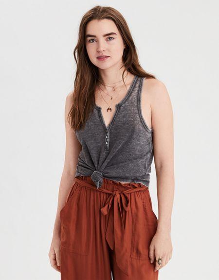 American Eagle Outfitters Ae Raw Edge Waffle Henley
