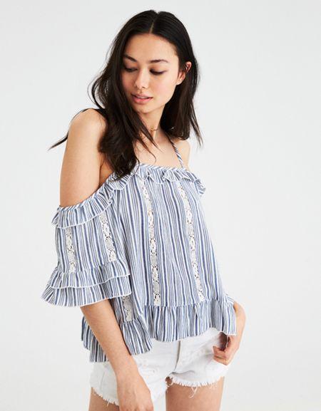 American Eagle Outfitters Ae Cold Shoulder Lace Inset Top