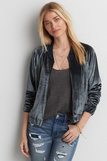 American Eagle Outfitters Ae Velvet Bomber Jacket