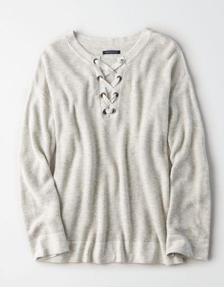 American Eagle Outfitters Ae Chunky Lace Up Pullover
