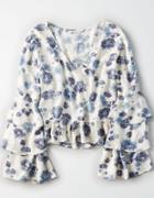 American Eagle Outfitters Ae Printed Bell Sleeve Top