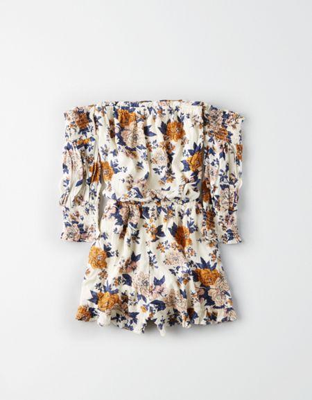 American Eagle Outfitters Ae Smocked Bell Sleeve Romper