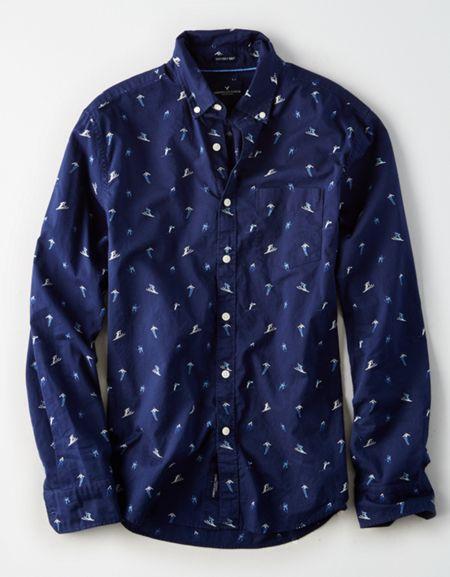 American Eagle Outfitters Ae Print Poplin Prep Shirt
