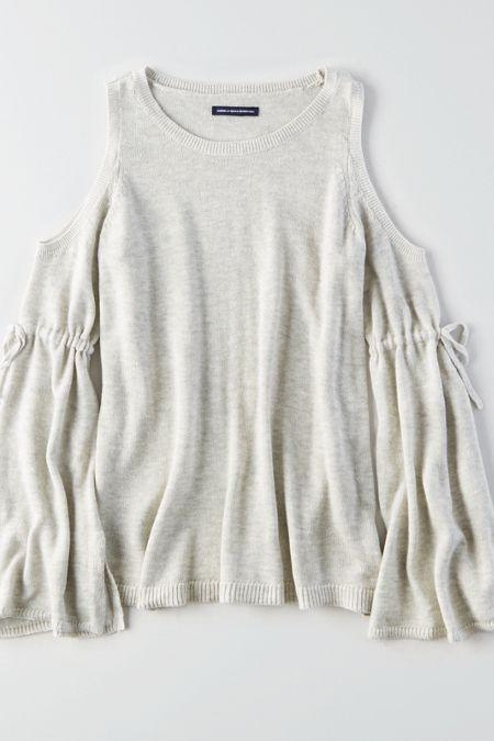American Eagle Outfitters Ae Bell-sleeve Cold Shoulder Sweater