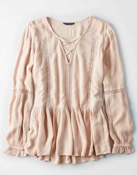American Eagle Outfitters Ae Lace-up Peplum Top