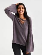American Eagle Outfitters Ae Strappy-front Bell-sleeve Sweater