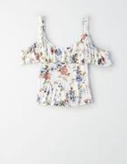 American Eagle Outfitters Ae Soft & Sexy Cold Shoulder Bodyskimming Ruffle Tee