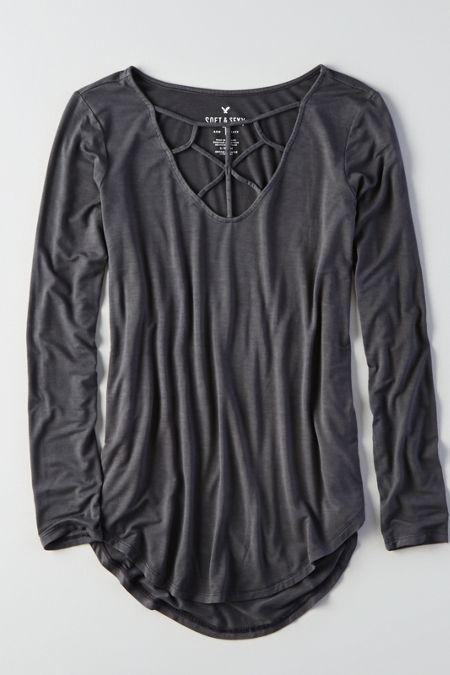American Eagle Outfitters Ae Soft & Sexy Cage Front T-shirt