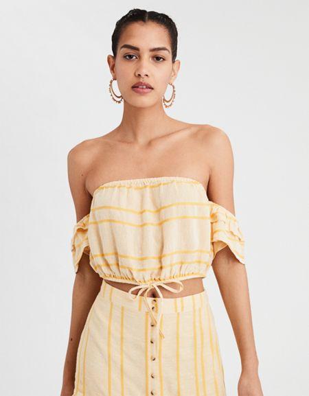 American Eagle Outfitters Ae Striped Off-the-shoulder Crop Top