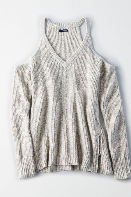 American Eagle Outfitters Ae Zip Cold Shoulder Sweater