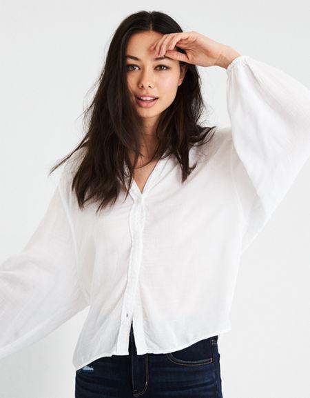 American Eagle Outfitters Ae Balloon Sleeve Button-down Shirt