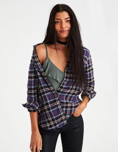 American Eagle Outfitters Ae Flannel Boyfriend Shirt
