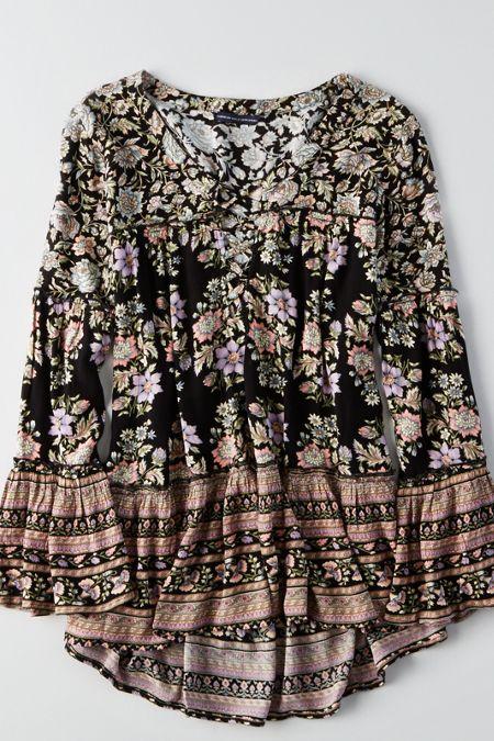 American Eagle Outfitters Ae Lace-up Bell Sleeve Top