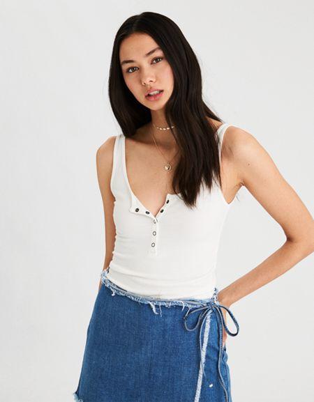 American Eagle Outfitters Ae Soft & Sexy Henley Tank Top