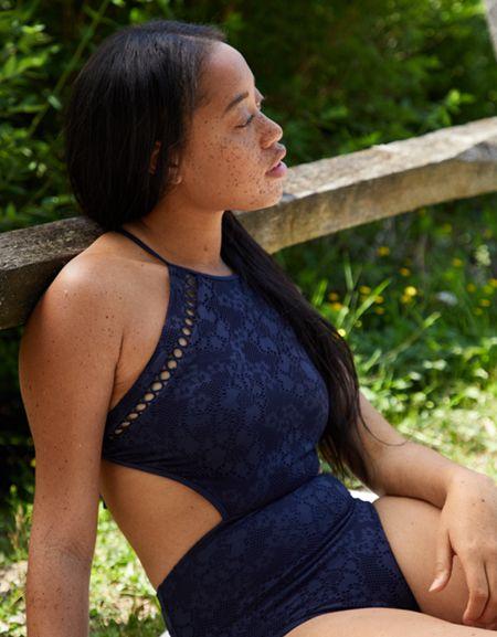 Aerie Crochet High Neck One Piece Swimsuit