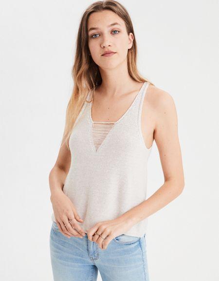 American Eagle Outfitters Ae V-neck Cage Knit Sweater Tank Top