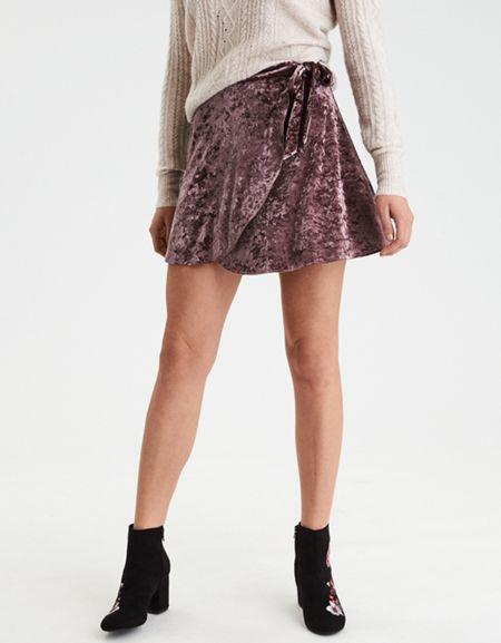 American Eagle Outfitters Ae Velvet Wrap Skirt