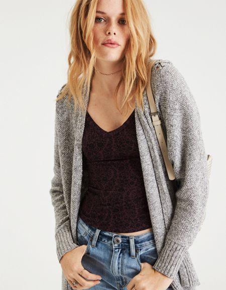 American Eagle Outfitters Ae Lace-up Shoulder Open Cardigan