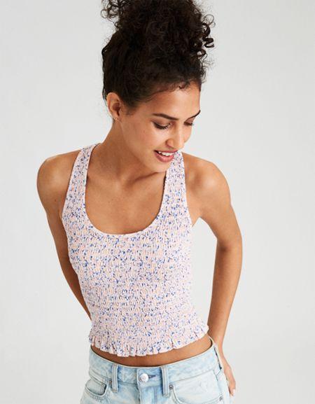 American Eagle Outfitters Ae Soft & Sexy Smocked Cropped Tank Top