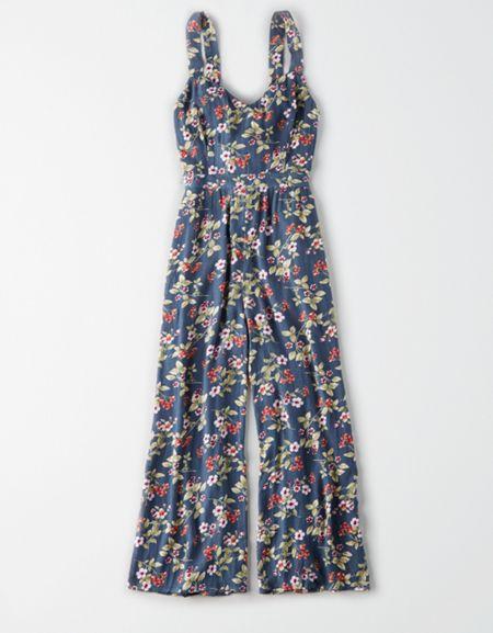 American Eagle Outfitters Ae Tie Back Floral Jumpsuit