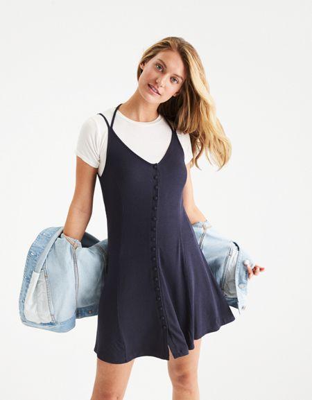 American Eagle Outfitters Ae Button-front Slip Dress