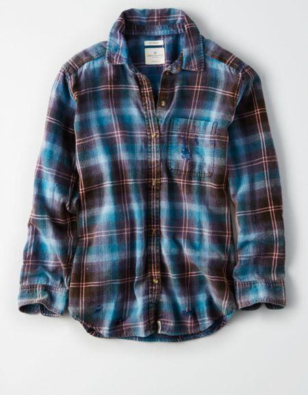 American Eagle Outfitters Ae Oversized Destroy Plaid Button-down Shirt