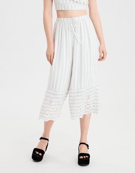 American Eagle Outfitters Ae Striped Lace Hem Culotte