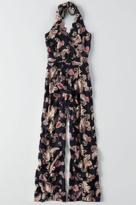 American Eagle Outfitters Ae Scallop Neck Halter Jumpsuit
