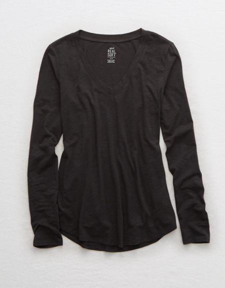 Aerie Real Soft(r) V-neck Long Sleeve Tee