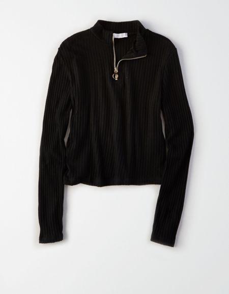 American Eagle Outfitters Don't Ask Why Ribbed Long Sleeve Full Zip