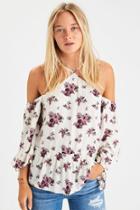 American Eagle Outfitters Ae Hi-neck Cold Shoulder Top