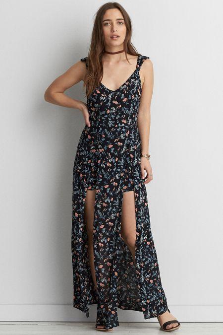 American Eagle Outfitters Ae Ruffle Strap Maxi Romper