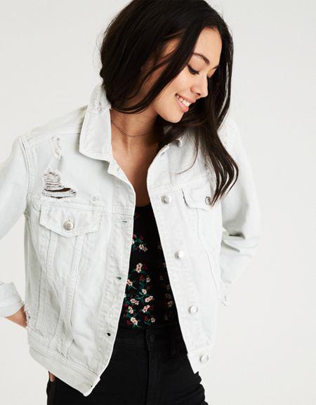 American Eagle Outfitters Ae Classic Mint Destroy Denim Jacket