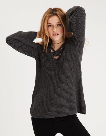 American Eagle Outfitters Ae Chunky Lace-up Pullover