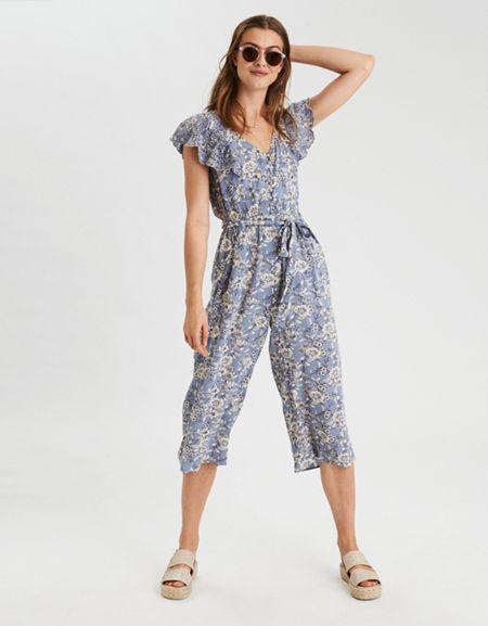 American Eagle Outfitters Ae Flutter Sleeve Button Bodice Culotte Jumpsuit