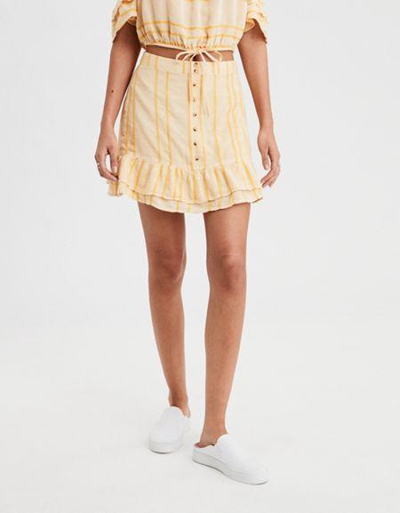 American Eagle Outfitters Ae Ruffle Bottom Button Skirt