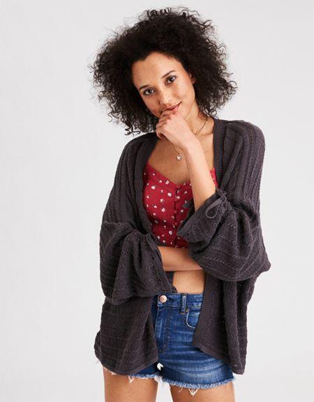 American Eagle Outfitters Ae Gathered Tie Sleeve Cardigan