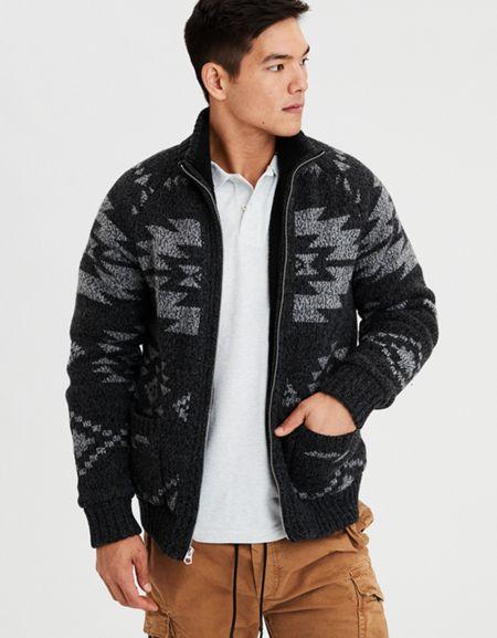 American Eagle Outfitters Ae Geometric Sherpa Full-zip Sweater