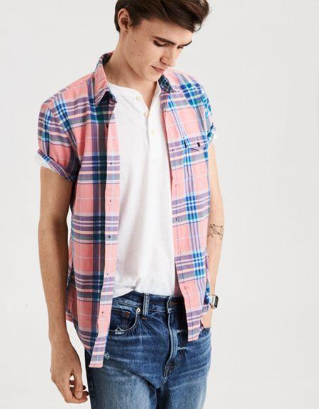 American Eagle Outfitters Ae Plaid Poplin Button-down Shirt