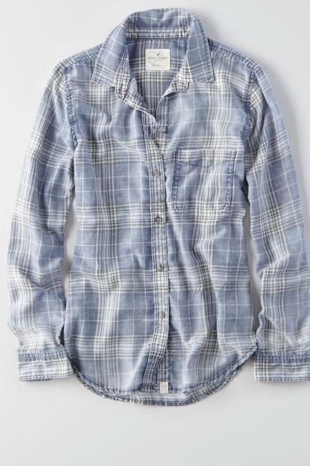 American Eagle Outfitters Ae Washed Plaid Boyfriend Shirt